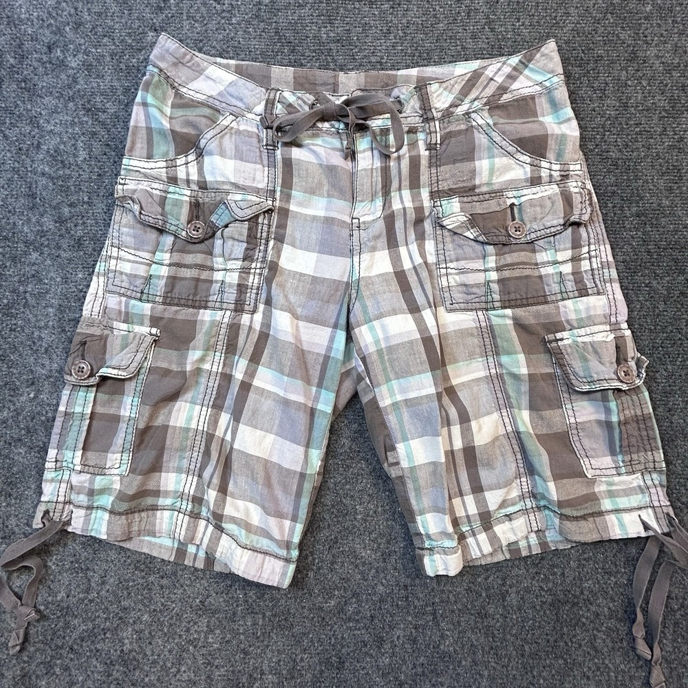 Vintage 90s Y2K Mid Waist Plaid Shorts Cotton Blend Sz 4/6 Cargo Grunge Utility